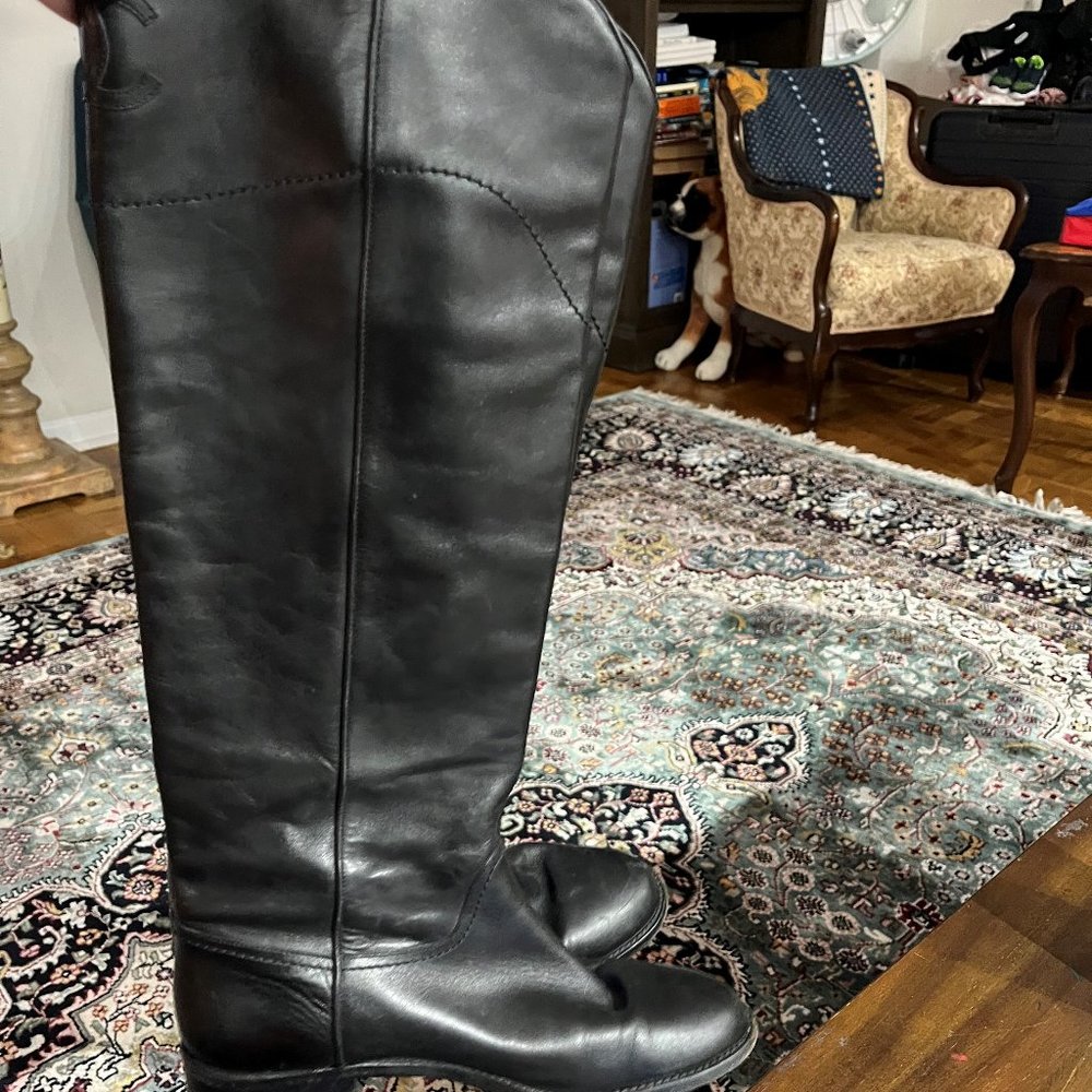 100 Authentic Chanel Black Flat Leather Riding Boots… Gem